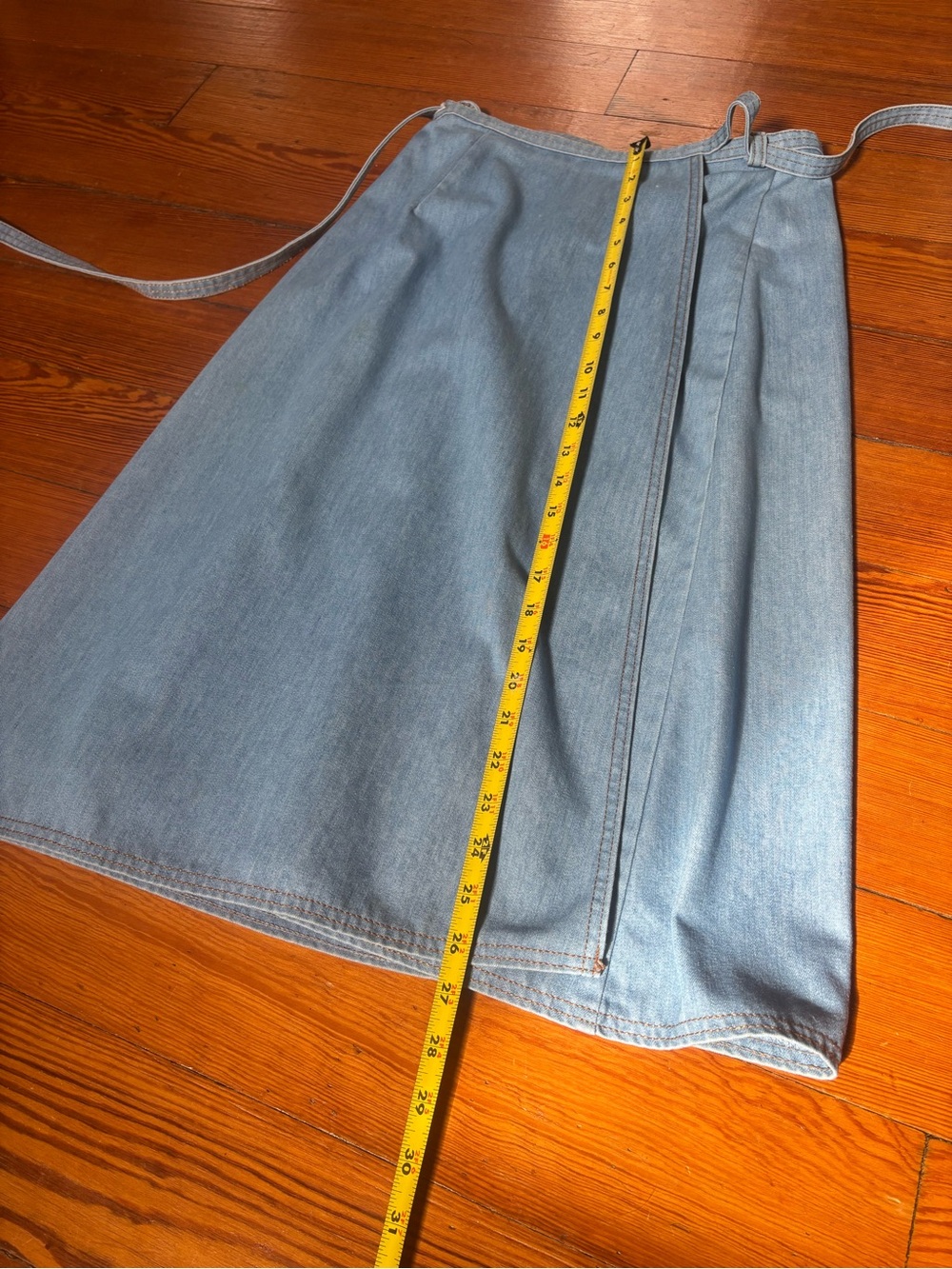 Vintage Russ Light Blue Denim A-Line Wrap Skirt with Tie Waist - Picture 6 of 11
